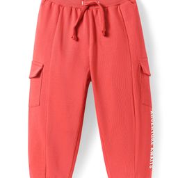 Babyhug Terry Knit Full Length Cut & Sew Track Pants With Text Print & Pockets - Red-image-46