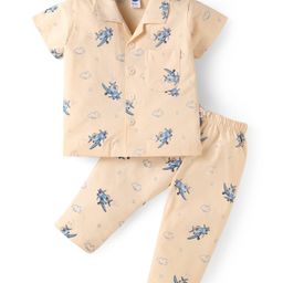 Teddy Sinker Knit Half Sleeves Night Suit with HelicopterPrint - Peach-image-81