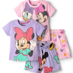 Babyhug Disney Single Jersey Half Sleeves Shorts Night Suit With Minnie & Friends Graphic Pack Of 2 - Pink & Purple-picture-20