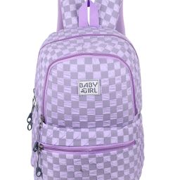 Baby Girl Checkered Backpack for School & TravelStylish Lightweight BagColor Light Purple- 16.5 Inch-image-57
