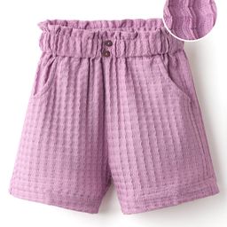 Kookie Kids Woven Solid Paper Bag Waist Textured Shorts With Pockets - Mauve-image-31