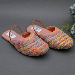 Little Palz Threadwork Embroidered Mojaris - Peach-image-23