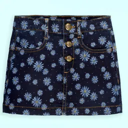Kiddopanti Denim Floral Printed Skirt - Dark Blue-picture-35