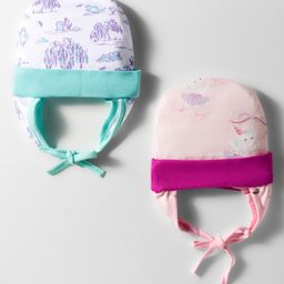 OHMS Interlock Knit Caps with Knot with Animal & Floral Print Pink & Light Blue Pack of 2 - Diameter 13.5 cm-picture-19