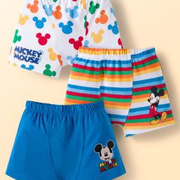 Babyhug Disney Single Jersey Knit Trunks with Mickey Mouse Graphics Pack of 3 - White & Blue-picture-2