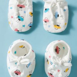 Ben Benny Interlock 100% Cotton Knit Mittens & Booties With UFO Print - White-picture-20
