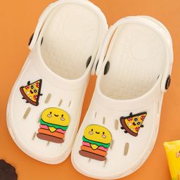 Yellow Bee Solid Perforated Slingback Clogs With Pizza & Burger Charms - While-picture-5