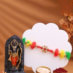 Floweraura Set Of 3 Stone-Studded & Beaded Rakhi With Idol Showpiece & Roli Chawal-6