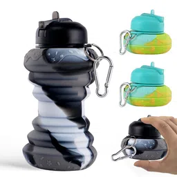 Kuber Industries Black Pack of 4 Collapsible Water Bottles With Flip Cap-600 ml Each-picture-1