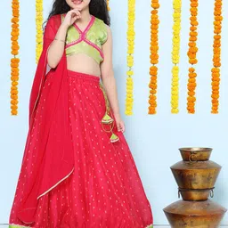 Bitiya by Bhama Girls Floral Woven Design Ready to Wear Lehenga & Blouse With Dupatta-picture-17