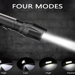 nirvair High Power USB Rechargeable Long Range Led Torch Light Emergency Light+ Desk Light with 3 Adjustable Modes Zoom in Flashlight with Hanging Rope for Torch Keychain(Black) Pack of 1 3 hrs Torch Emergency Light image 2