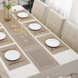HOKIPO Beige 7-Pieces Textured Rectangular Table Placemats & Table Runner image 2