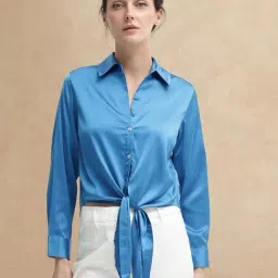 RAREISM Blue Polyester Solid Long Sleeves Top-image-60