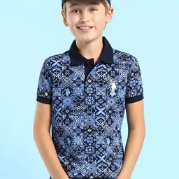 U.S. Polo Assn. Kids Boys Geometric Printed Polo Collar Cotton T-shirt-picture-26