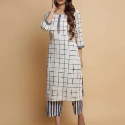Biba Off White Check Kurta & Palazzo Set-image-25