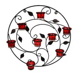 Hosley Antique Bronze Decorative Wall Sconce with Metallic Red Glass and Free Tealights-image-55