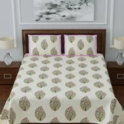 Living Roots Multicolor Jaipuri Printed Cotton Bed Sheet with 2 Pillow Cover-image-96
