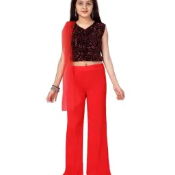 Aarika Kids Red Embellished Top & Palazzo With Dupatta-picture-5