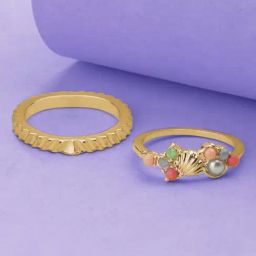 Accessorize London Shell Multicolor Casual Ring - Set of 2-18