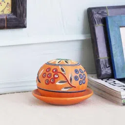 VarEesha Earthen Sparkle Orange Terracotta Lantern Lamp Tea Light With Plate-36