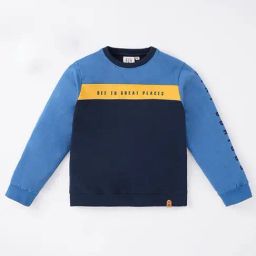 Ed-a-Mamma Kids Blue & Yellow Cotton Color Block Full Sleeves Sweatshirt-image-56