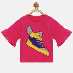 Kiddopanti Kids Hot Pink Cotton Printed Tee-image-83