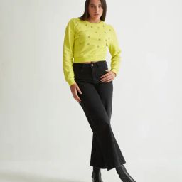 Cover Story Lime Yellow Cotton Embellished Pullover-image-16