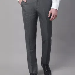 Cantabil Charcoal Regular Fit Flat Front Trousers-image-6