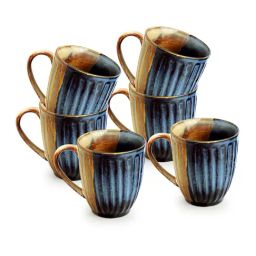ExclusiveLane Peanut Brown & Azure Blue Ceramic Coffee Mugs - Set of 6 (300ml)-image-81
