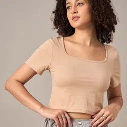 R.Code by The Roadster Lifestyle Co. Women Solid Scoop Neck Cotton T-shirt-image-51
