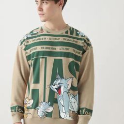 Bewakoof Brown Relaxed Fit Graphic Oversized Sweatshirt-image-80