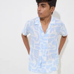 Y&F Kids by Westside Light Blue Abstract-Printed Resort-Fit Shirt-image-80