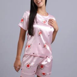 Gracit Peach Print Short Sleeve Night Suit-image-39