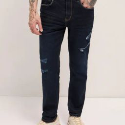 The Bear House Blue Cotton Slim Fit Distressed Jeans-image-33