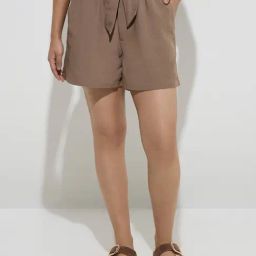 LOV by Westside Brown Paperbag-Waist Linen-Blend Shorts with Belt-picture-21
