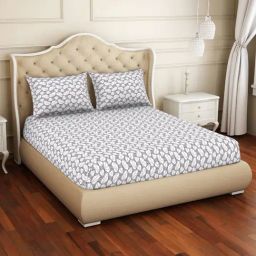 Welspun Geometric Grey 150 TC Cotton Double Bedsheet With 2 Pillow Covers-image-45