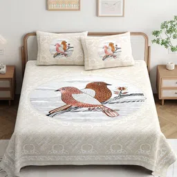 JAIPUR PRIME Magnet Brown & White Ethnic Motifs 180 TC King Bedsheet Set 2.74 m x 2.54 m-image-97