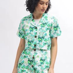 Elle Green & White Cotton Floral Print Top-image-24