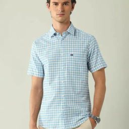 Ad By Arvind Blue Cotton Slim Fit Checks Shirt-image-21