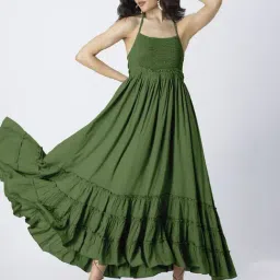Moomaya Olive Relaxed Fit Midi Dress-image-50
