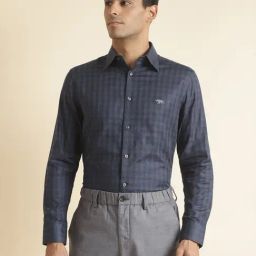 ANDAMEN Navy Slim Fit Check Shirt-image-79