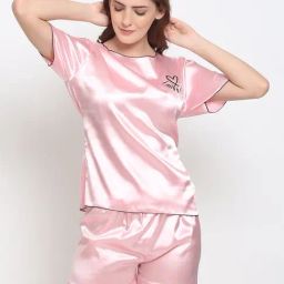 Gracit Pink Print Short Sleeve Night Suit-image-86