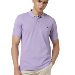 Van Heusen Purple Cotton Regular fit Solid Polo T-Shirts-image-32