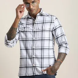 Turtle Men Relaxed Oversized Fit Tartan Checked Spread Collar Casual Shirt-image-54