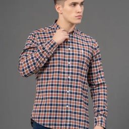 Red Tape Light Brown Regular Fit Checks Shirt-2