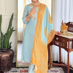 KALINI Women Chanderi Silk Kurta with Trousers & With Dupatta-image-4