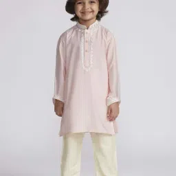VASTRAMAY Boys Pink & Cream Kurta And Pyjama Set-image-70