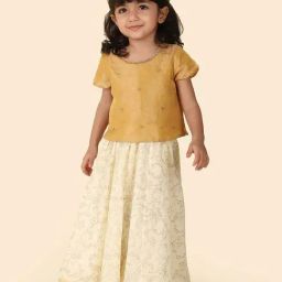 Fabindia Girls Beige Printed Lehenga Set-image-35