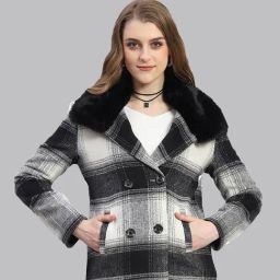 Monte Carlo Black & White Wool Checks Coat-image-41