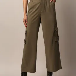 Only Dark Olive Regular Fit High Rise Cargo Pants-image-60